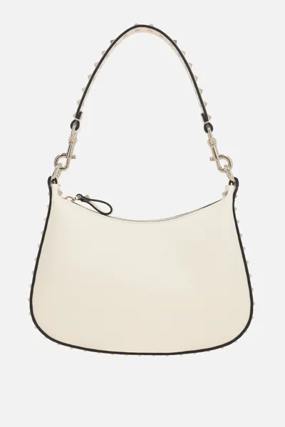 Valentino Garavani Rockstud Small Textured-leather Shoulder Bag In White