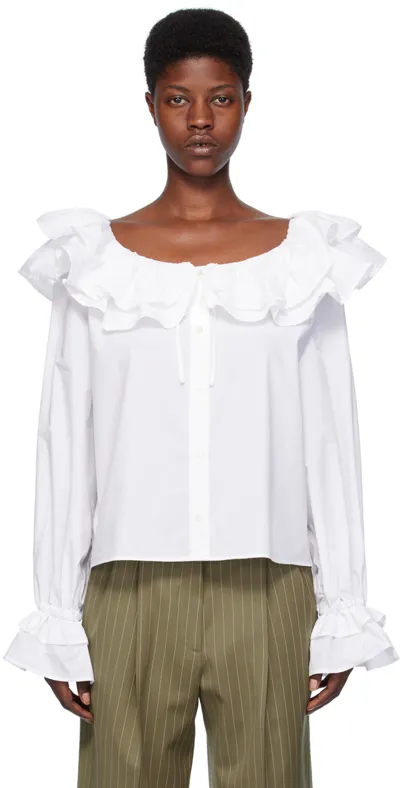 Msgm White Ruffle Blouse In 01 White