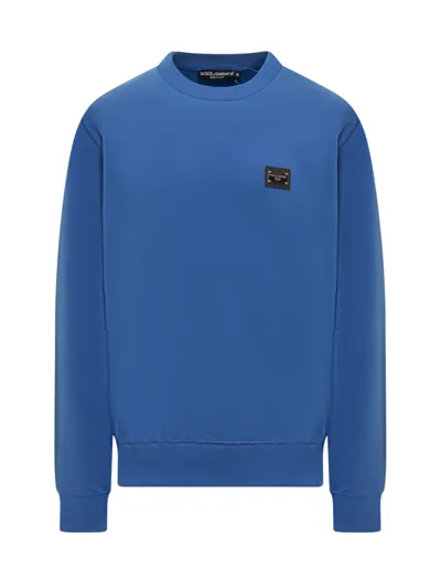 Dolce & Gabbana Logo Plaque Sweatshirt In Blue