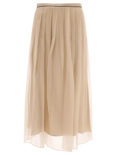 Brunello Cucinelli Silk Tulle Maxi Skirt In Neutrals