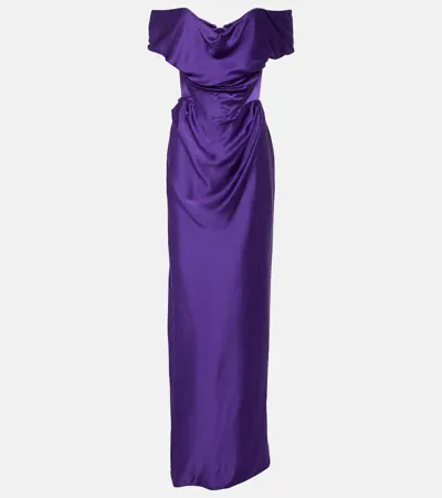 Vivienne Westwood Off-shoulder Bustier Satin Gown In Purple