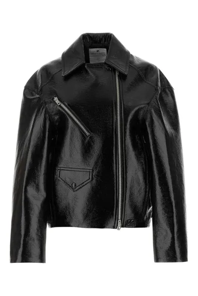 Courrèges Cocoon Brushed Finish Biker Jacket In Black