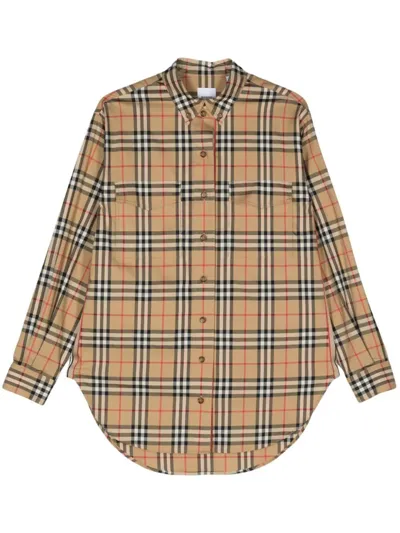 Burberry Checked Buttoned Shirt In Beige