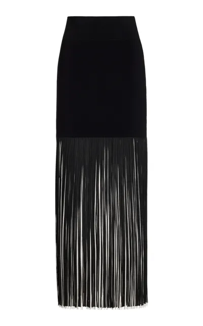 Galvan Mia Fringed Knit Maxi Skirt In Black,white