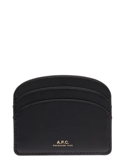 Apc A.p.c Woman's Demi Lune Black Leather Card Holder With Logo