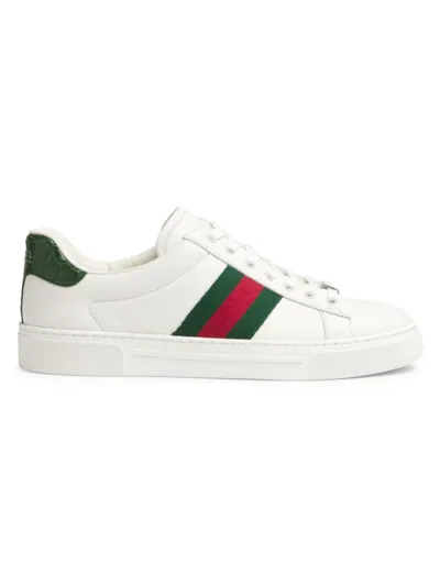 Gucci Ace Leather Web Low-top Sneakers In Bianco