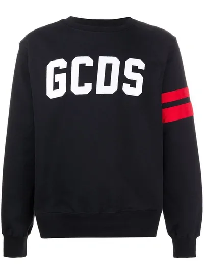 Gcds Logo Lettering Embroidery Cotton Sweatshirt In Negro