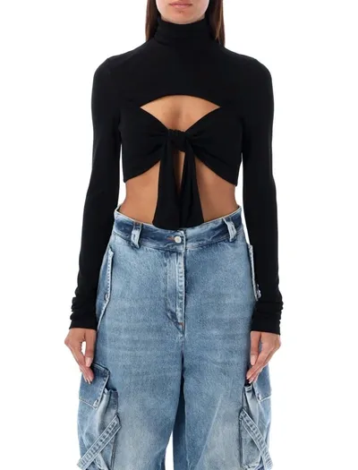 Msgm Crop Top Long Sleeve Ribbon In Black