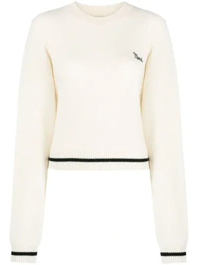 Marni Logo-embroidered Waffle-knit Jumper In White