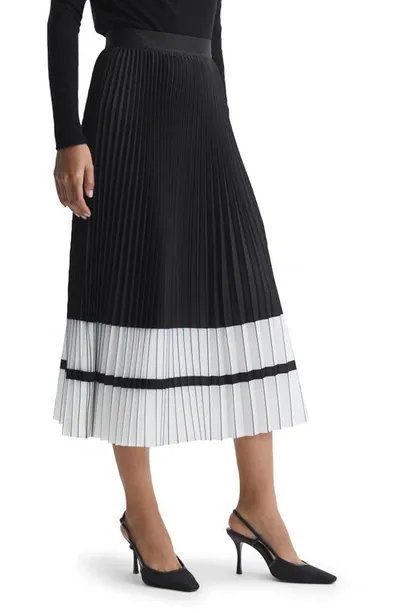 Reiss Black/white High Rise Pleated Midi Skirt In Black White