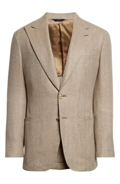 Thom Sweeney Unstructured Cashmere-herringbone Blazer In Brown Twill