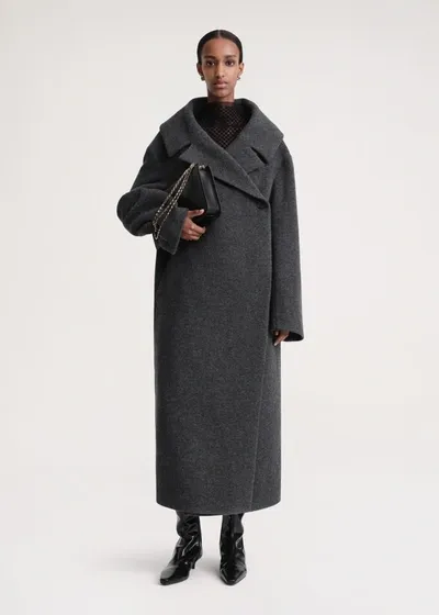 Totême Double-breasted Wool-blend Coat In Dark Grey Melange