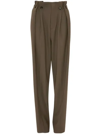 Victoria Beckham Khaki Gathered Waist Trousers In Green