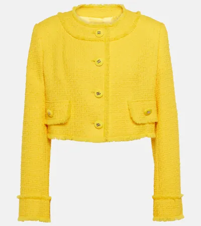 Dolce & Gabbana Raschel Cropped Tweed Jacket In Yellow