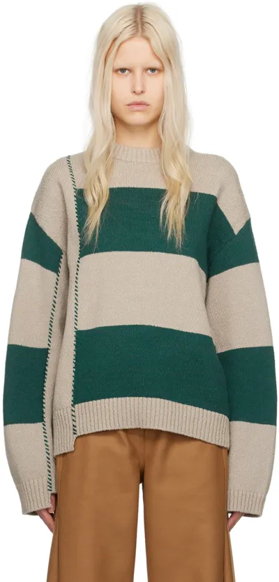 Holzweiler Beige & Green Baha Sweater In 1006 Sand Mix