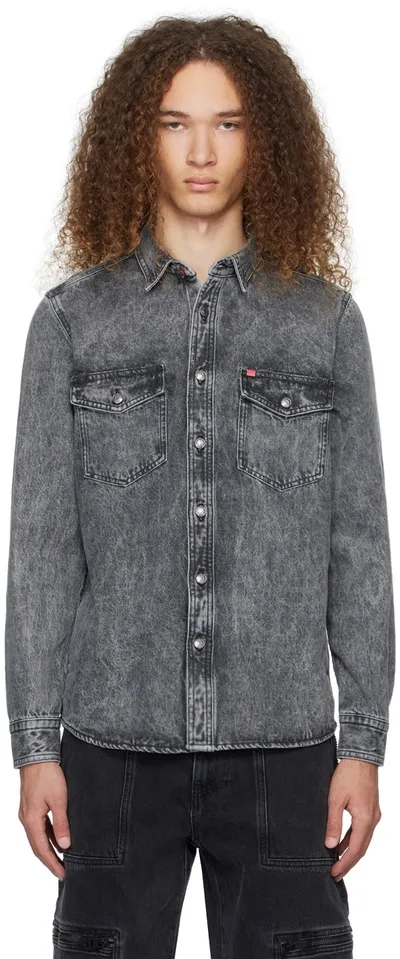 Hugo Gray Acid Wash Denim Shirt In Silver 040