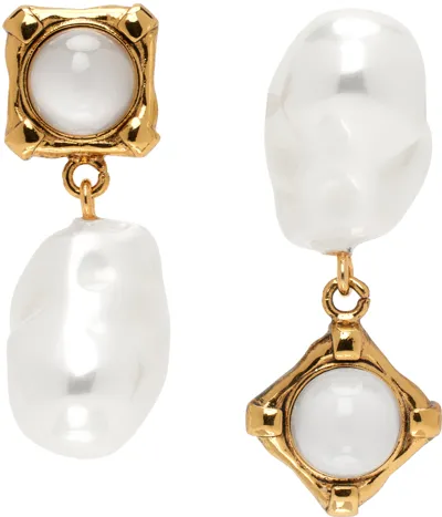 Erdem Pearl And Stone Drop Earrings In Gold