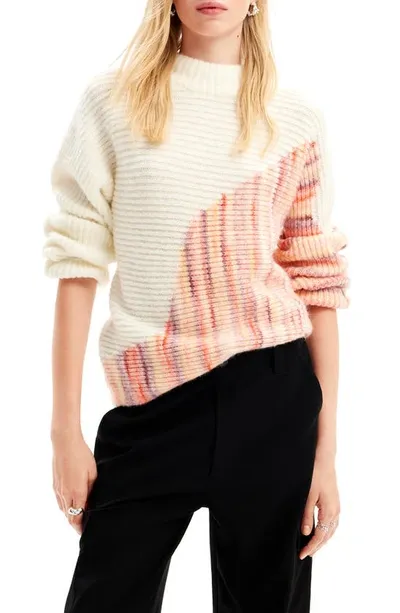 Desigual Jers Midel Colorblock Sweater In White