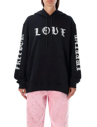 Msgm Logo-print Jersey-fleece Hoodie In Black