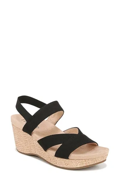 Lifestride Danita Slingback Platform Wedge Sandal In Black Fabric