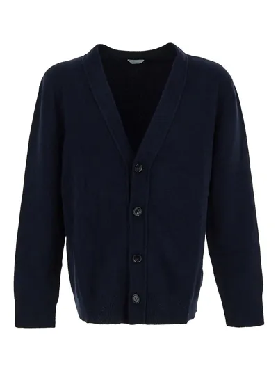 Bottega Veneta Intrecciato Leather And Cashmere Cardigan In Blue