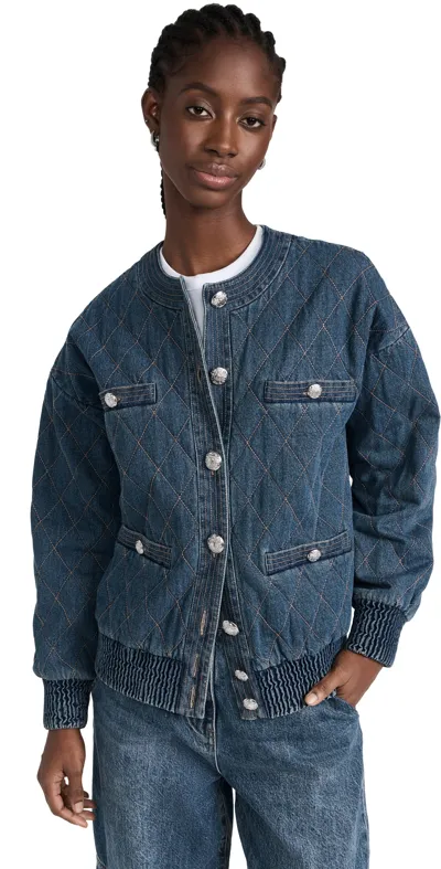 Veronica Beard Glennon Stitched Denim Bomber Jacket In Bright Blue