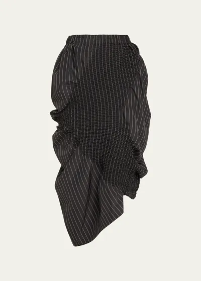 Issey Miyake Women's Contraction Pinstriped Asymmetric Midi-skirt In Black Hued