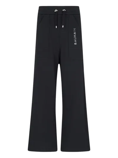 Balmain Wide-leg Cotton Track Pants In Black  