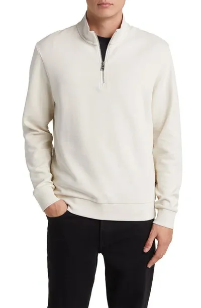 Hugo Boss Zip-neck Sweatshirt In Mercerized Cotton Jacquard In Open White