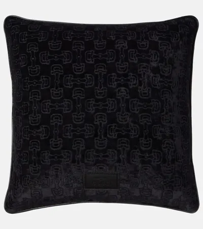 Gucci Horsebit Jacquard Velvet Cushion In Black