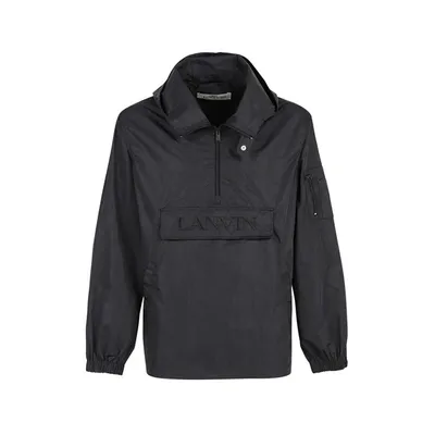 Lanvin Logo Hooded Windbreaker In Black