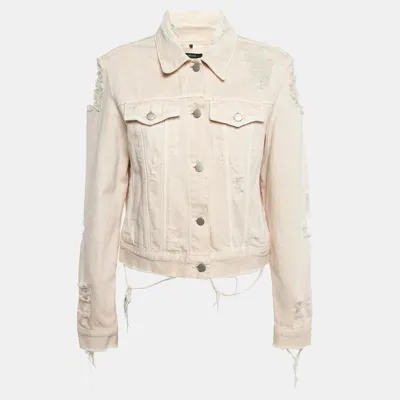 Pre-owned J Brand Cream Distressed & Ripped Denim Buttoned Jacket L