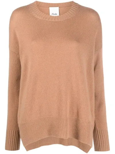 Allude Loose Fit Side Slit Knit Sweater In Orange