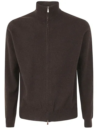 Filippo De Laurentiis Wool Cashmere Long Sleeves Full Zipped Sweater Clothing In Brown