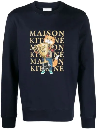 Maison Kitsuné Navy Blue Logo Print Sweatshirt