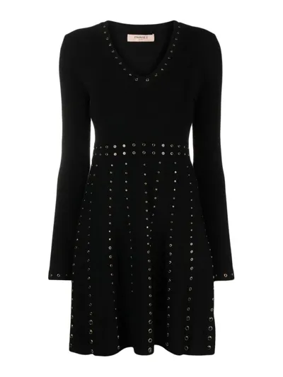 Twinset Stud-detail V-neck Minidress In Black