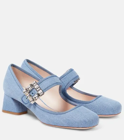 Roger Vivier Très Vivier Strass Buckle Babies Mary Jane Pumps In Blue