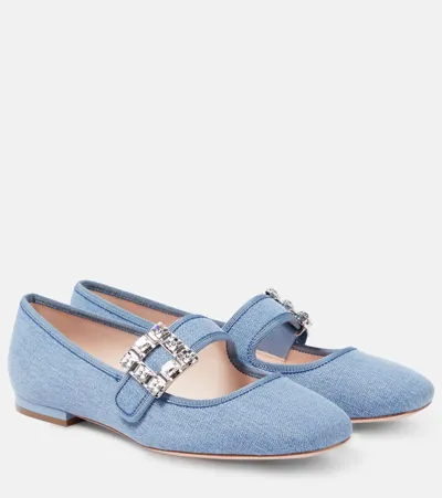 Roger Vivier Très Vivier Strass Buckle Babies Ballet Flats In Blue