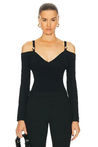 Nicholas Leah Off Shoulder Corset Long Sleeve Top In Black