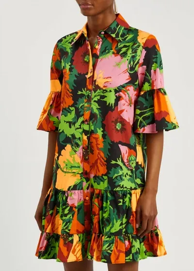 La Doublej Choux Floral-print Cotton-poplin Mini Shirt Dress In Multi