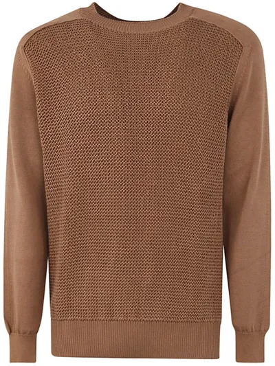 Z Zegna Long Sleeved Crewneck Jumper In Brown