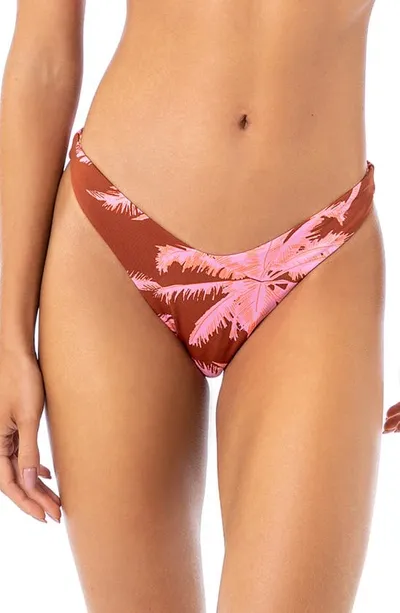 Maaji Darkred Palms Splendour High Cut Reversible Bikini Bottoms In Brown