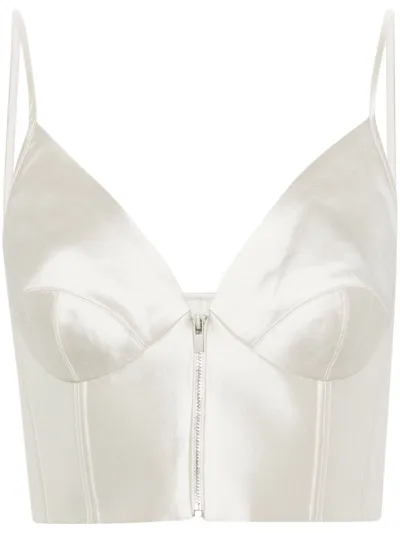 Christopher John Rogers Zip Front Bustier Top In Neutrals