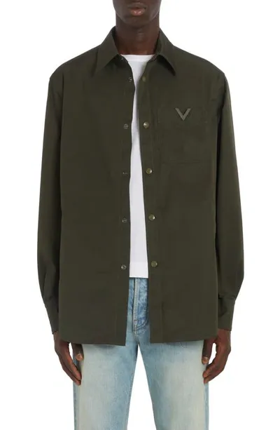 Valentino Branded-hardware Patch-pocket Regular-fit Woven Shirt In Olive