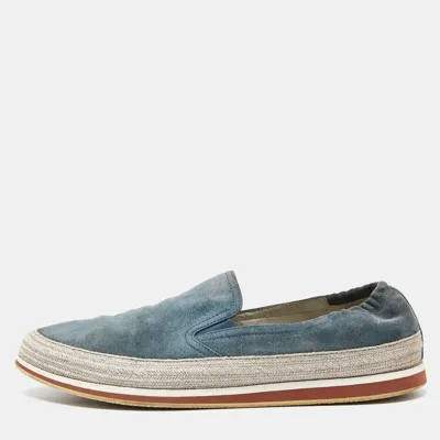 Pre-owned Prada Blue Suede Slip On Sneakers Size 42