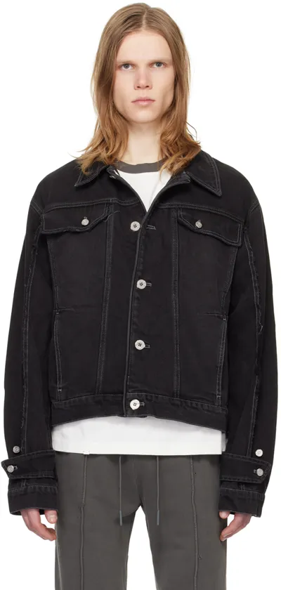 C2h4 Black Asteroid Raw Edge Denim Jacket In Faded Black