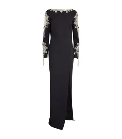 Pamella Roland Crystal-embellished Cut-out Gown In Black