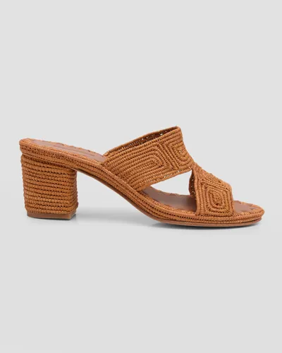 Carrie Forbes Cara Raffia Block-heel Mule Sandals In Cognac