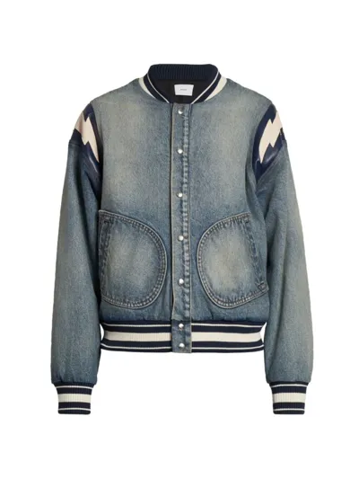 Rhude Blue Lightning Bomber Jacket In Dark Indigo