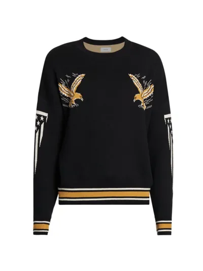 Rhude Logo-embroidered Intarsia Cotton And Cashmere-blend Sweater In Black Yellow Creme